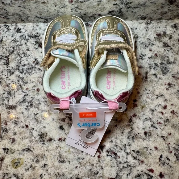 Carter's Metallic Gold and Silver Sneakers Size 3 - Picture 4 of 6